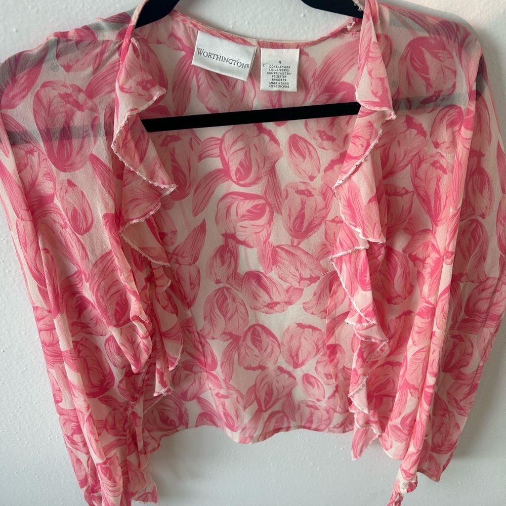 Worthington Pink Floral Sheer Blouse
